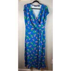 Lands End Midi Wrap Dress Blue Floral Pattern XL
